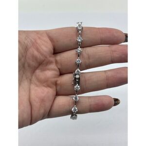 Vintage FAS 925 Sterling Silver CZ Diamond Look Tennis Bracelet Round Cut J99